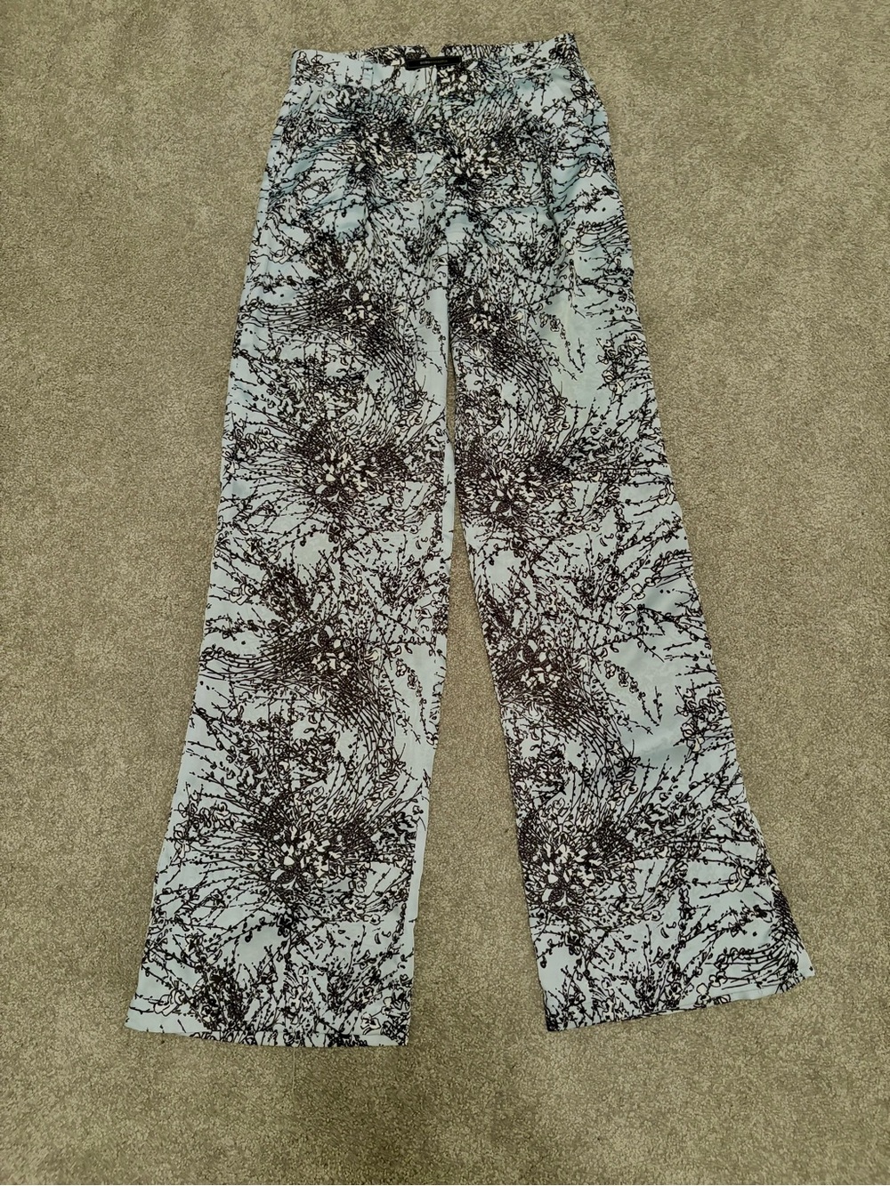 BCBGMaxAzria Light Blue & Dark Brown Botanical-Print Wide Leg Pants